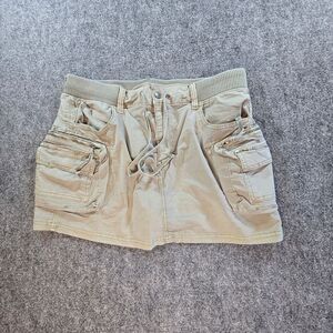 AE Cargo Skort Womens 12L Beige Utility Y2K Skirt Shorts Ribbed Waist